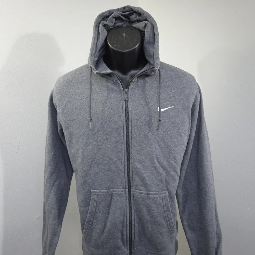 Nike Full Zip Hoodie Mens Large Gray Performance Fleece Lined Drawstring Casual